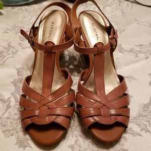 Tan Leather Vintage Style Wedge Sandal by Merona